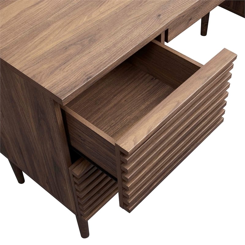 Modway Render Particleboard and Laminate Office Desk in Walnut