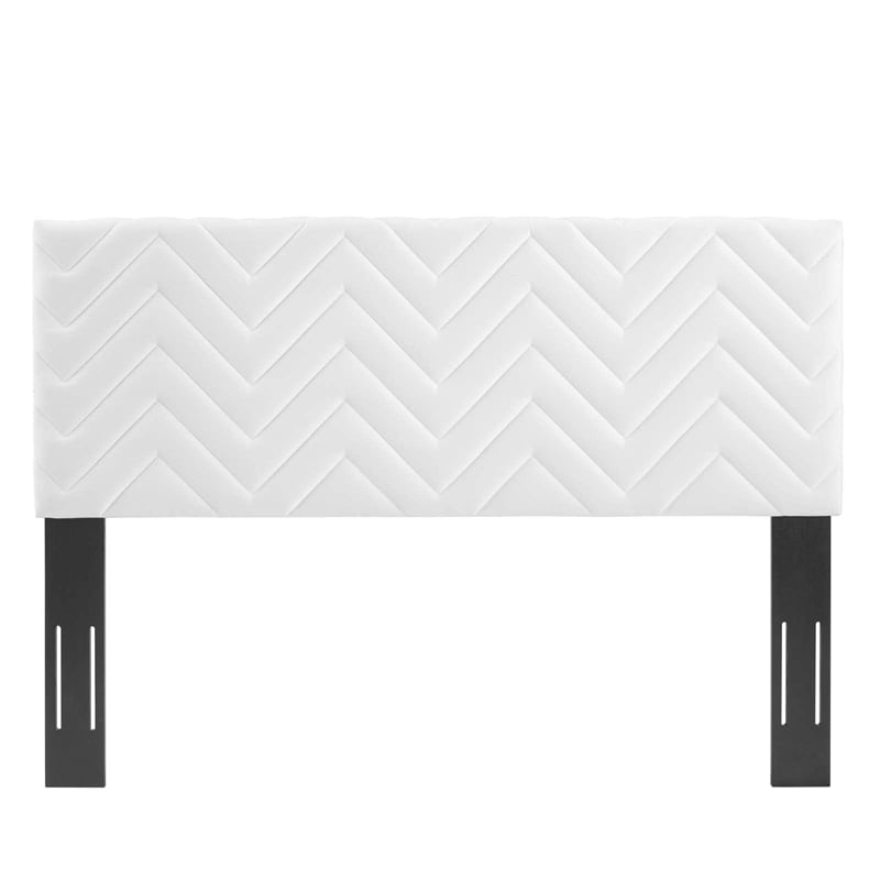 Modway Mercy Modern Style Chevron Tufted Velvet Twin Headboard in White