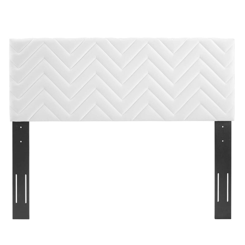 Modway Mercy Modern Style Chevron Tufted Velvet Twin Headboard in White