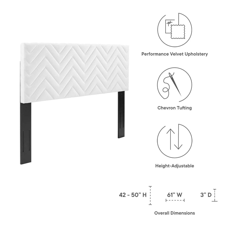 Modway Mercy Modern Style Chevron Tufted Velvet Twin Headboard in White