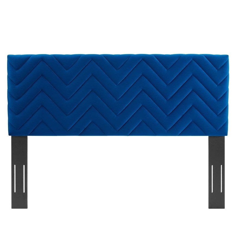 Modway Mercy Chevron Tufted Velvet Full/Queen Headboard in Navy