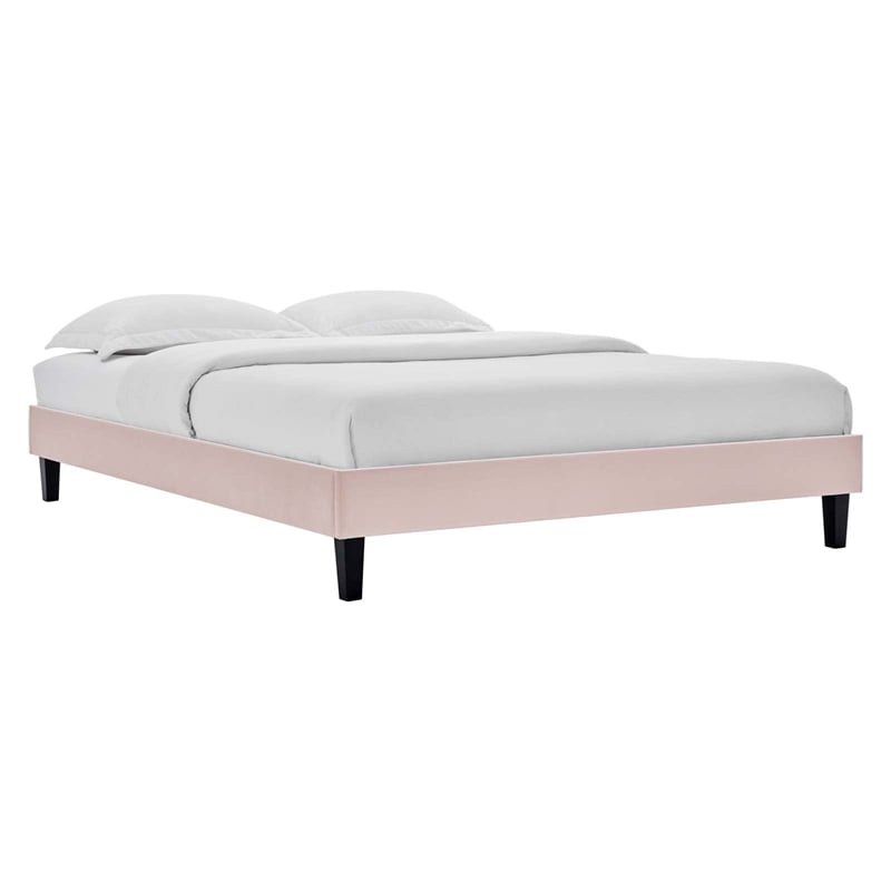 Modway Amber Modern Style Performance Velvet Queen Platform Bed in Pink