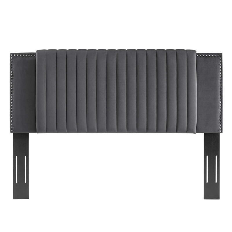 Modway Felicity Channel Tufted Velvet Twin Headboard in Charcoal