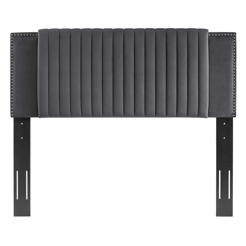 Modway Felicity Channel Tufted Velvet Twin Headboard in Charcoal
