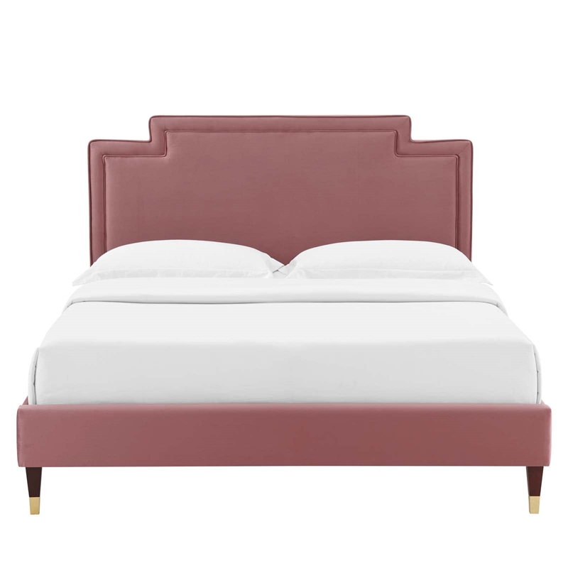 Modway Liva Modern Style Performance Velvet Twin Bed in Dusty Rose