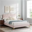 Modway Amber Modern Style Performance Velvet Full Platform Bed in Pink