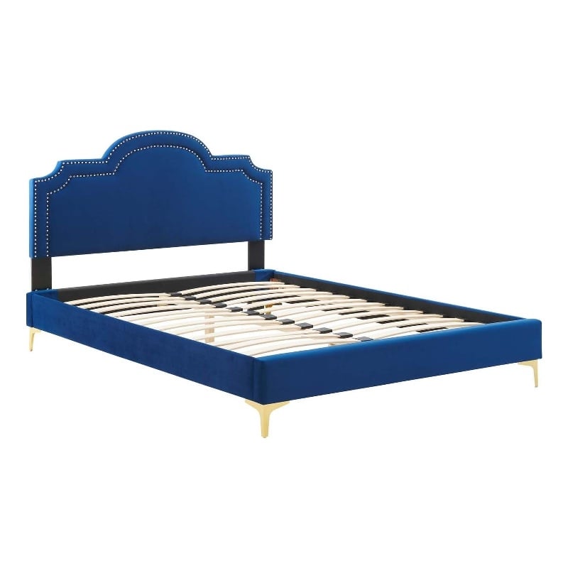 Modway Aviana Modern Performance Velvet King Bed Navy Finish