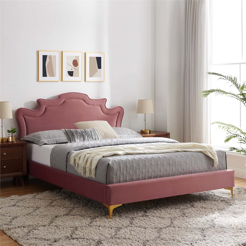 Modway Neena Modern Performance Velvet King Bed - Dusty Rose Pink