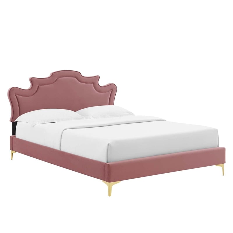 Modway Neena Modern Performance Velvet King Bed - Dusty Rose Pink