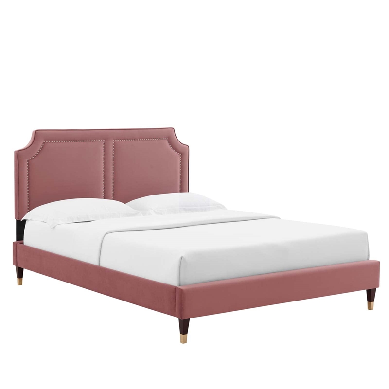 Modway Novi Modern Style Performance Velvet King Bed in Dusty Rose Pink