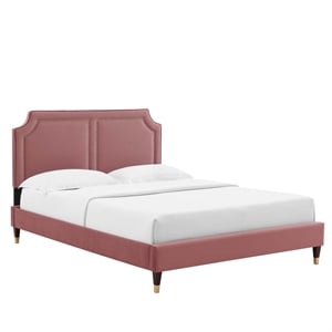 Modway Novi Modern Style Performance Velvet King Bed in Dusty Rose Pink