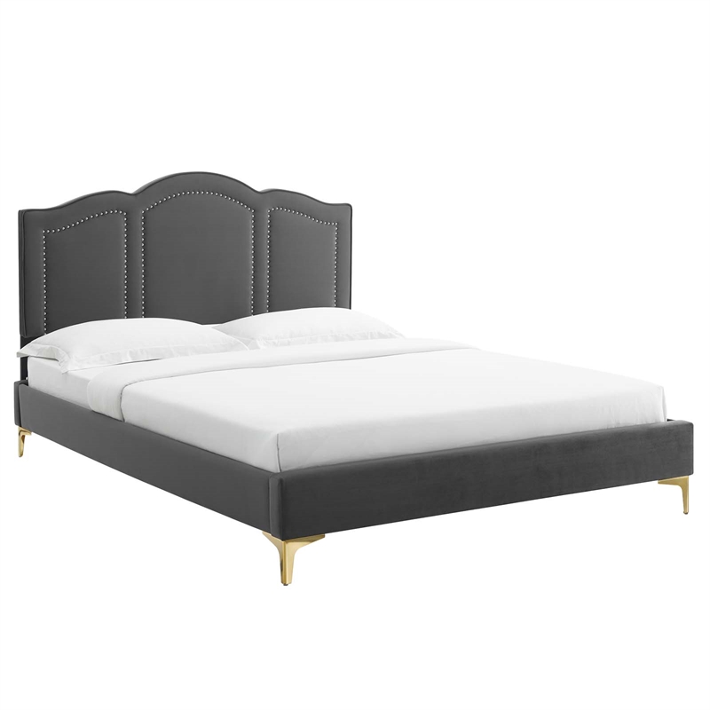 Modway Emerson Modern Performance Velvet King Platform Bed Charcoal