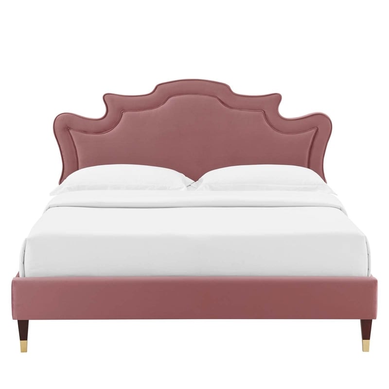 Modway Neena Modern Style Performance Velvet King Bed in Dusty Rose Pink