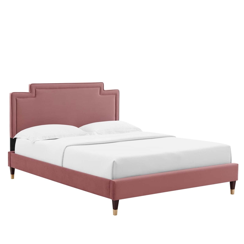 Modway Liva Modern Style Performance Velvet King Bed in Dusty Rose Pink