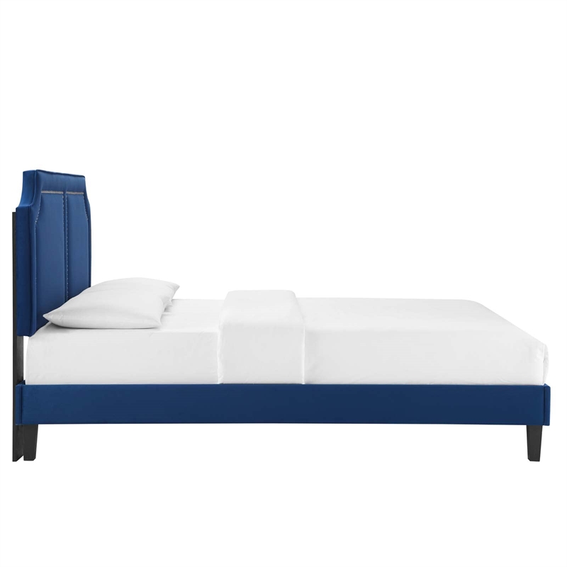 Modway Novi Modern Performance Velvet King Bed in Navy Finish