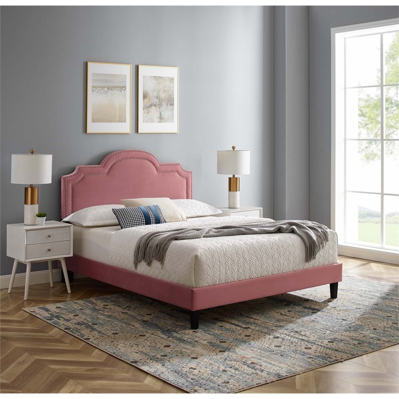 Modway Aviana Modern Performance Velvet King Bed in Dusty Rose