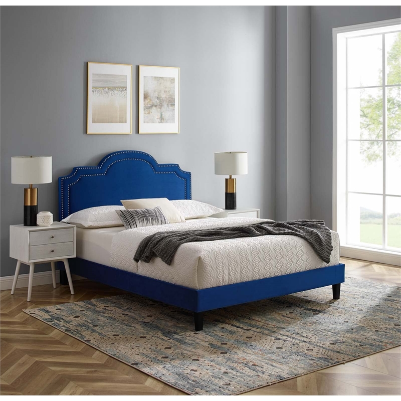 Modway Aviana Modern Performance Velvet King Bed in Navy Finish