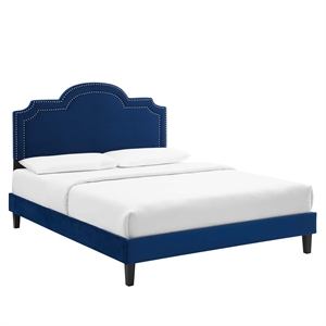 Modway Aviana Modern Performance Velvet King Bed in Navy Finish