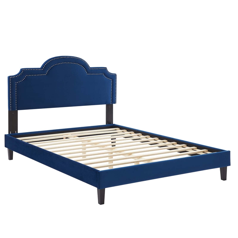 Modway Aviana Modern Performance Velvet King Bed in Navy Finish