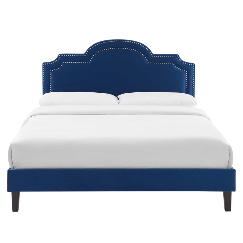 Modway Aviana Modern Performance Velvet King Bed in Navy Finish