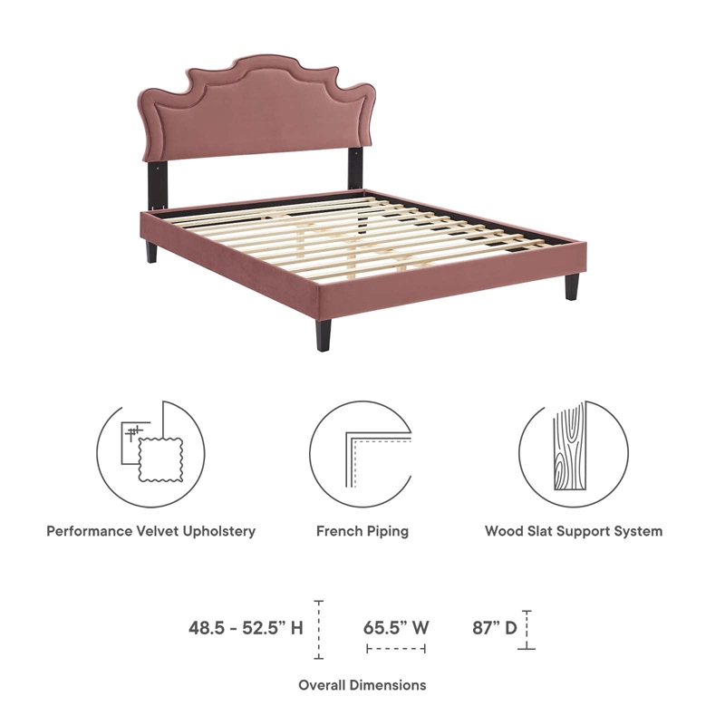 Modway Neena Modern Performance Velvet King Bed in Dusty Rose Finish