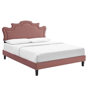 Modway Neena Modern Performance Velvet King Bed in Dusty Rose Finish