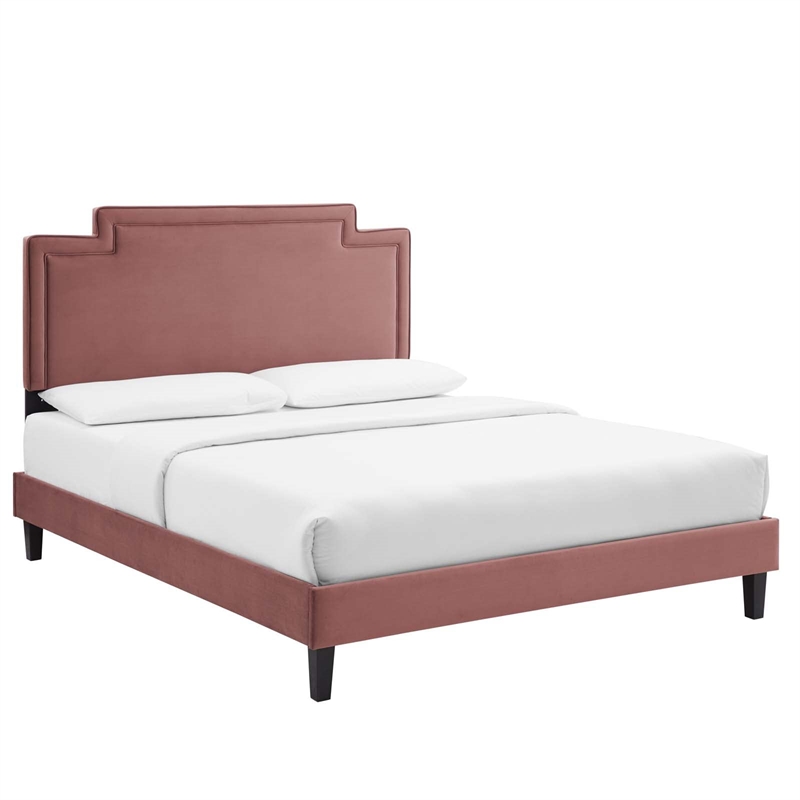 Modway Liva Modern Performance Velvet King Bed in Dusty Rose Finish
