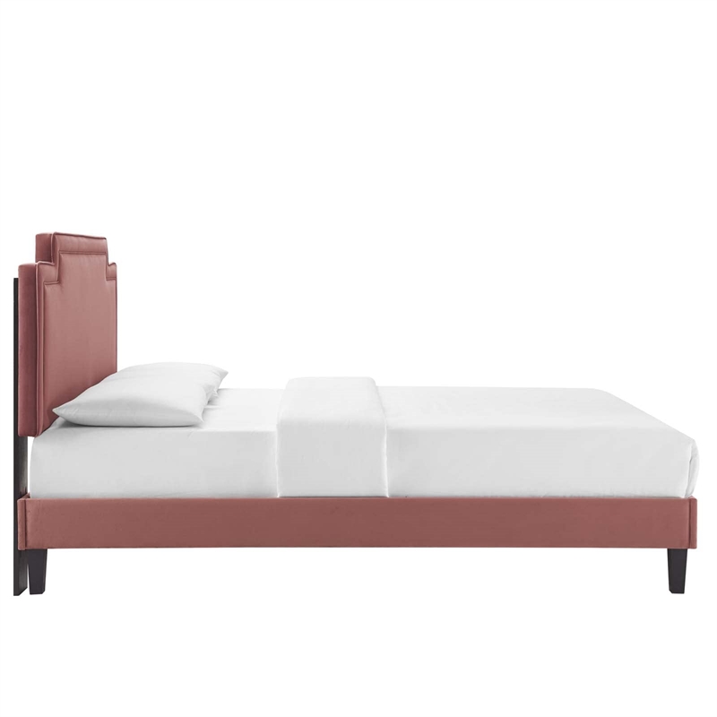 Modway Liva Modern Performance Velvet King Bed in Dusty Rose Finish