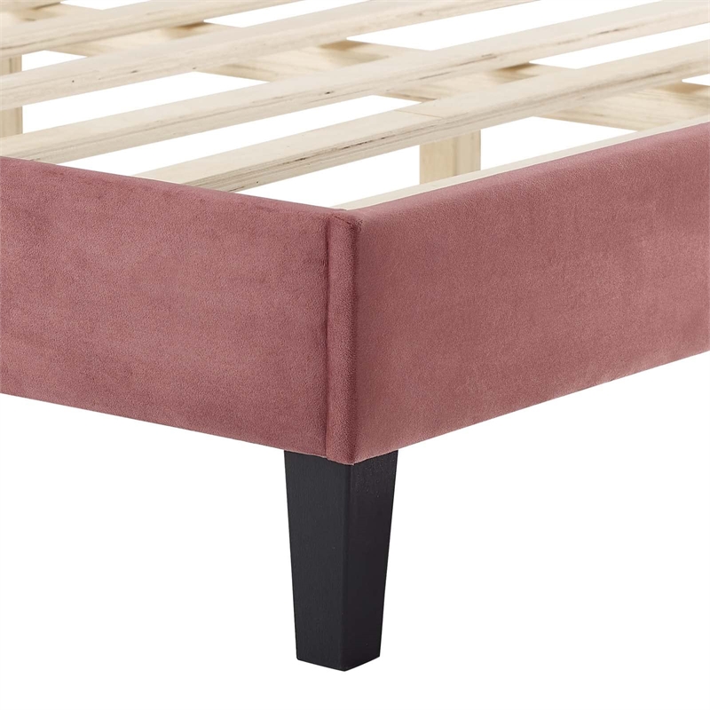 Modway Liva Modern Performance Velvet King Bed in Dusty Rose Finish