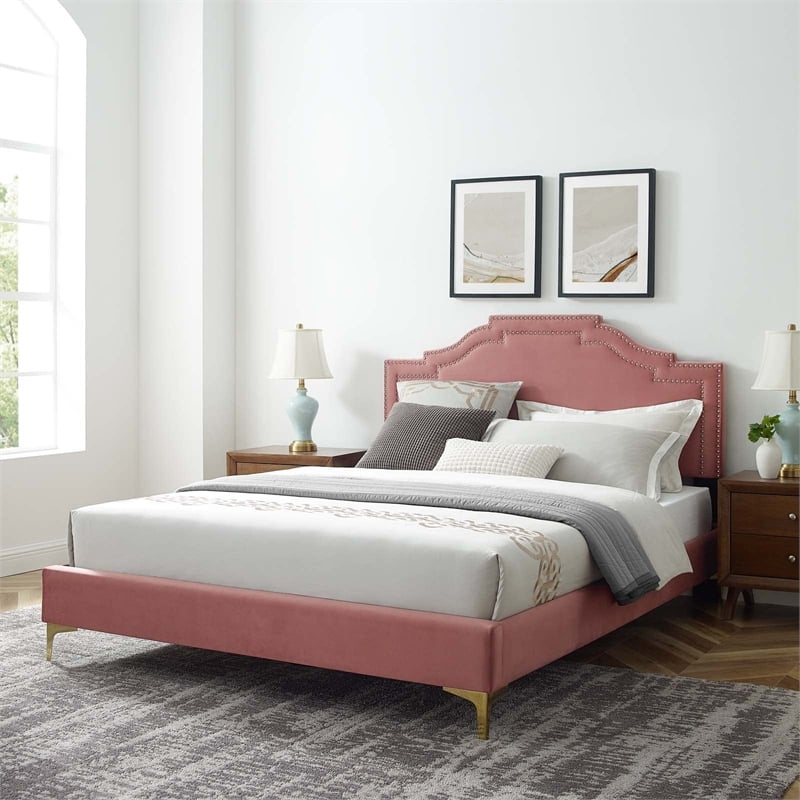 Modway Adelaide Modern Performance Velvet King Platform Bed - Dusty Rose