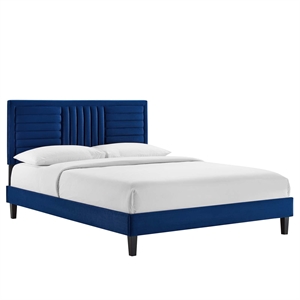 Modway Sofia Channel Tufted Velvet Queen Platform Bed in Navy