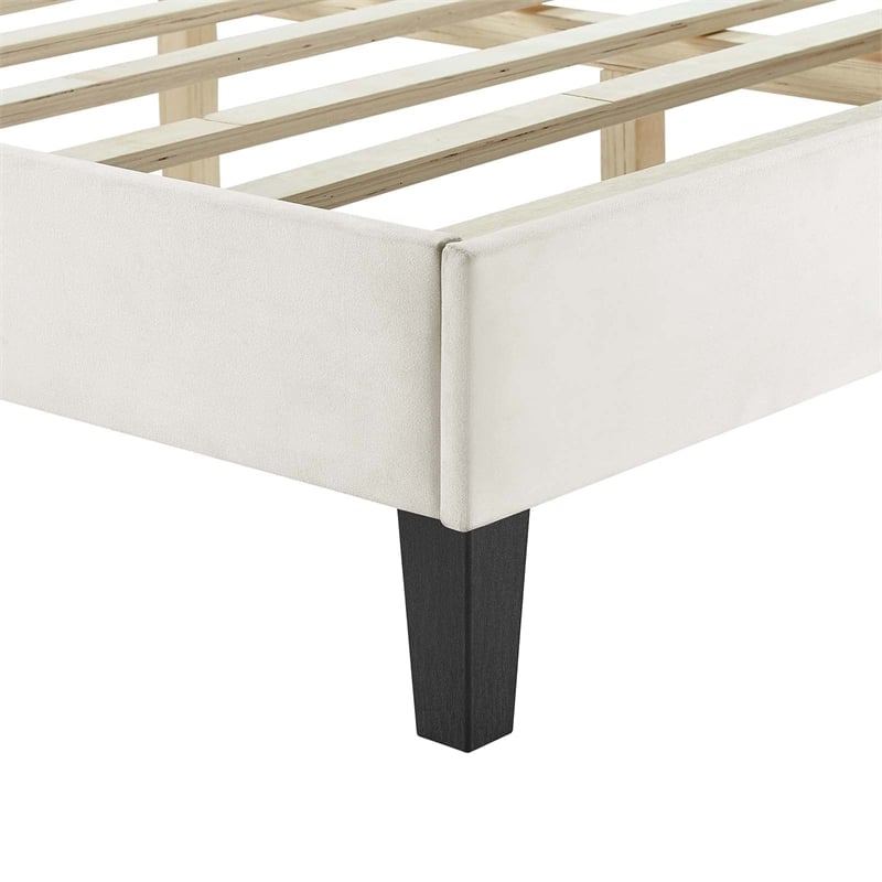 Modway Leah Chevron Tufted Performance Velvet Twin Platform Bed in White