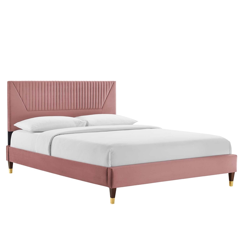 Modway Yasmine Channel Tufted Velvet King Platform Bed - Dusty Rose