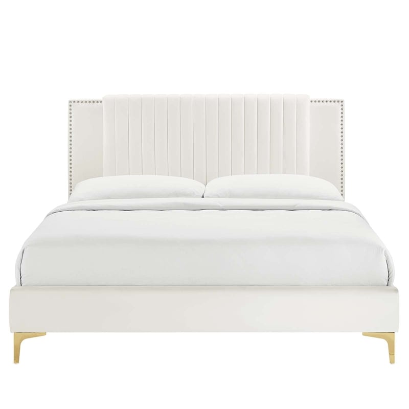 Modway Zahra Channel Tufted Performance Velvet Queen Platform Bed in White
