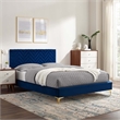 Modway Leah Chevron Tufted Performance Velvet Full Platform Bed in Navy