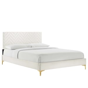 Modway Leah Chevron Tufted Performance Velvet Full Platform Bed in White