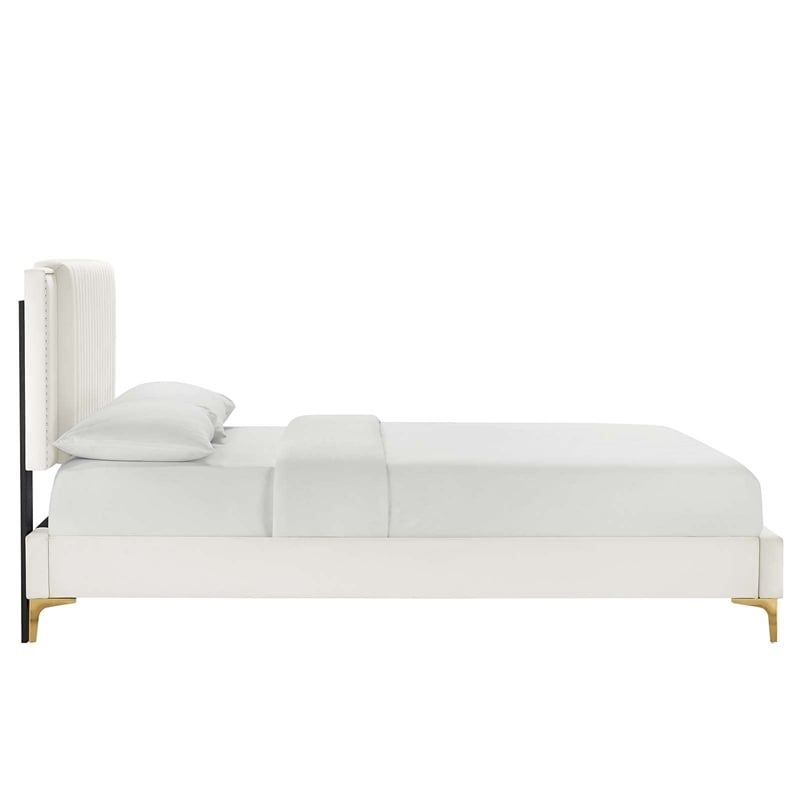 Modway Zahra Channel Tufted Performance Velvet Full Platform Bed in White