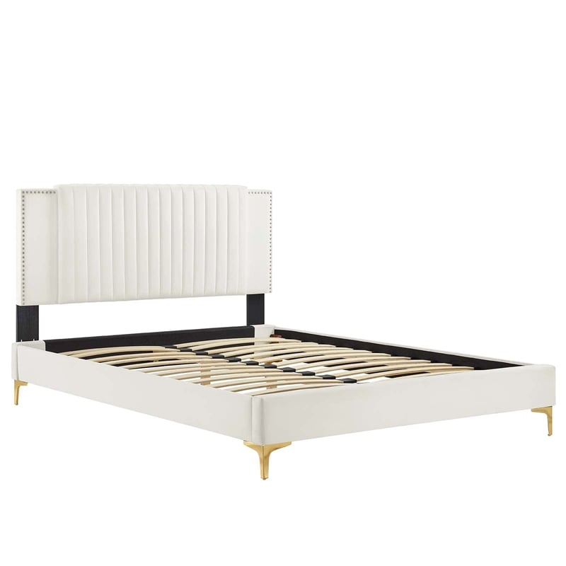 Modway Zahra Channel Tufted Performance Velvet Full Platform Bed in White