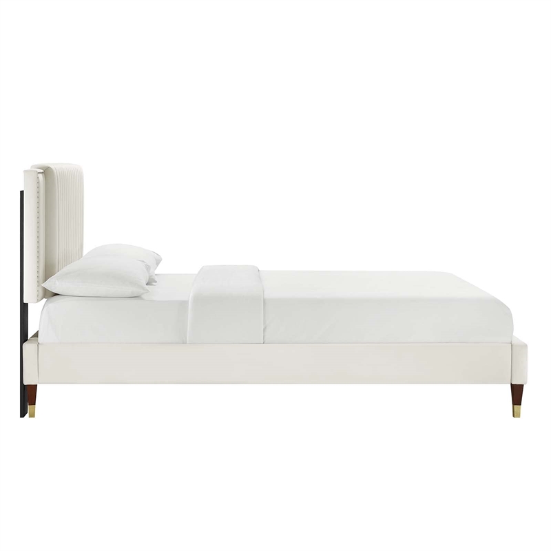 Modway Zahra Channel Tufted Performance Velvet Queen Platform Bed - White