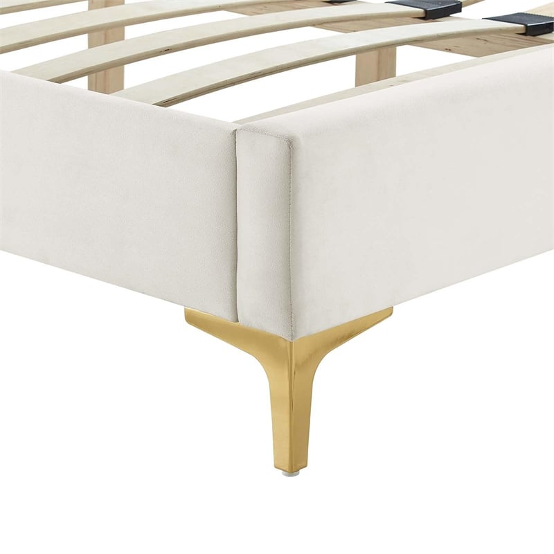 Modway Yasmine Channel Tufted Velvet Queen Platform Bed in White