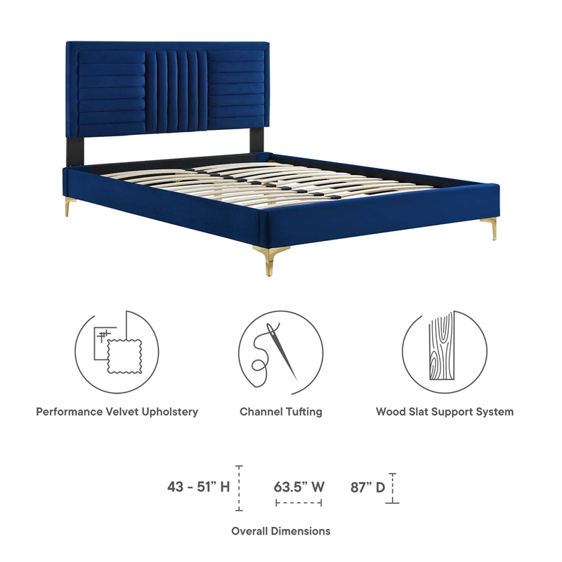 Modway Sofia Channel Tufted Performance Velvet Full Platform Bed in Navy
