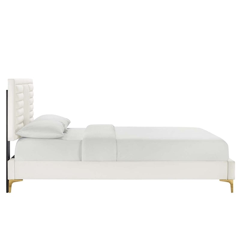Modway Sofia Channel Tufted Performance Velvet Full Platform Bed in White