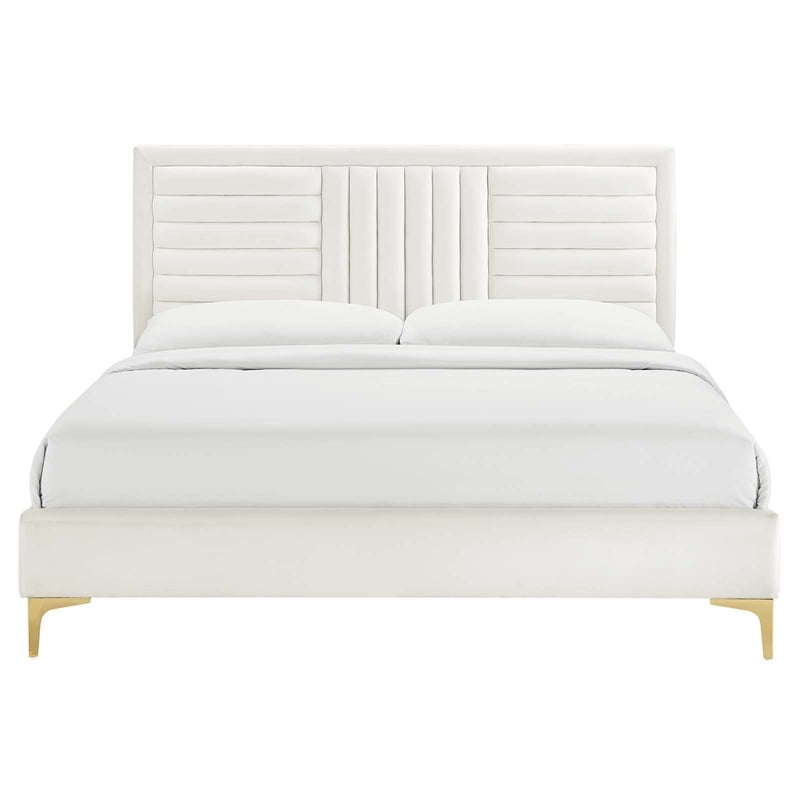 Modway Sofia Channel Tufted Performance Velvet Full Platform Bed in White