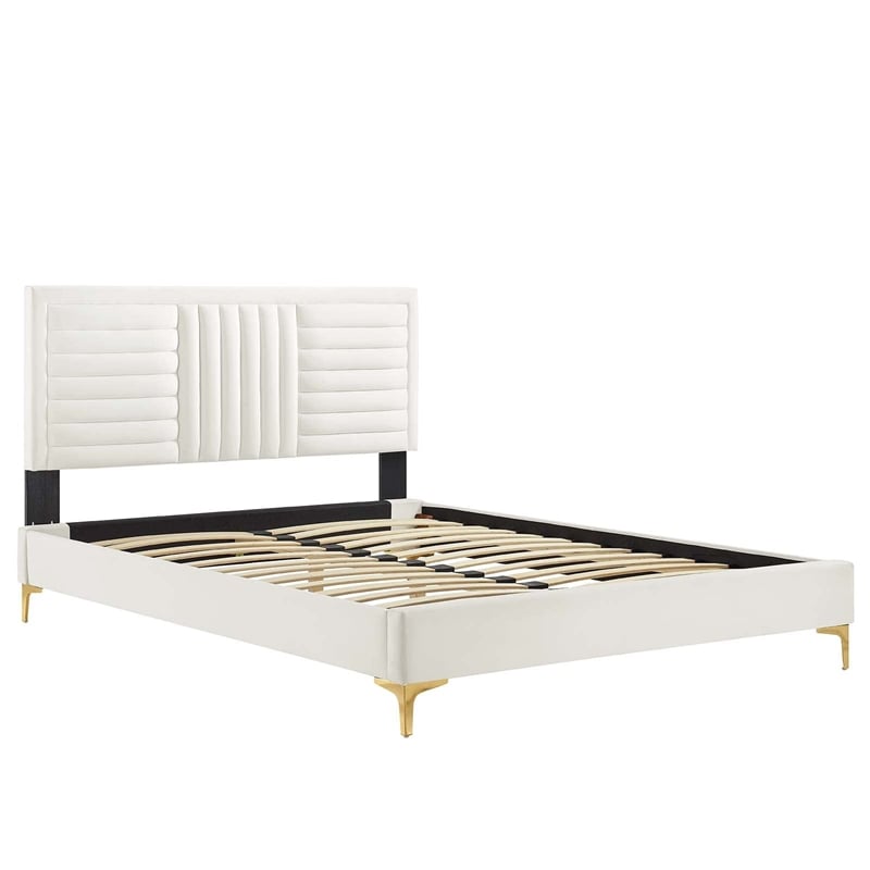 Modway Sofia Channel Tufted Performance Velvet Full Platform Bed in White