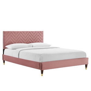 Modway Leah Chevron Tufted Performance Velvet King Platform Bed - Dusty Rose