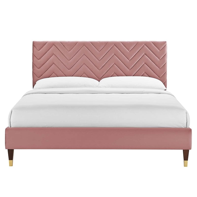 Modway Leah Chevron Tufted Performance Velvet King Platform Bed - Dusty Rose