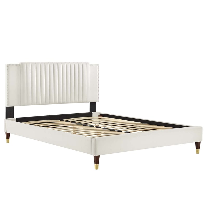 Modway Zahra Channel Tufted Performance Velvet Twin Platform Bed in White