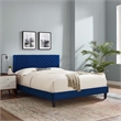 Modway Leah Chevron Tufted Velvet Queen Platform Bed in Navy Finish