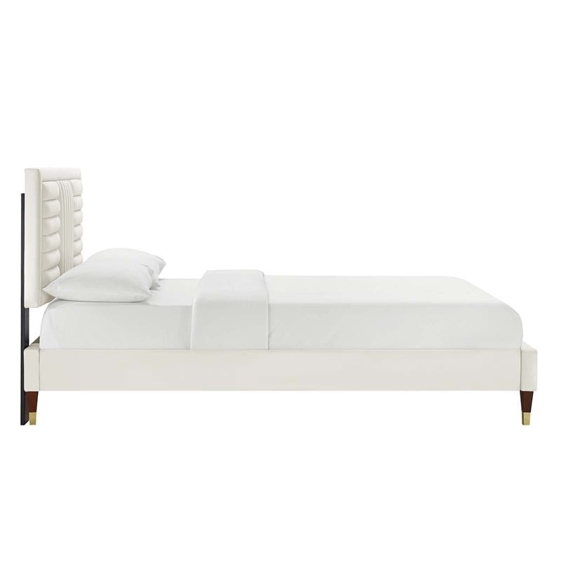 Modway Sofia Channel Tufted Velvet Full Platform Bed in White