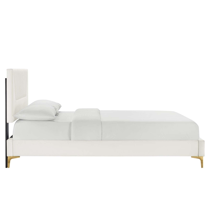 Modway Yasmine Channel Tufted Velvet Full Platform Bed in White Finish